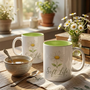 Soft Life Aesthetic Daisy Watercolor Floral Coffee Mug