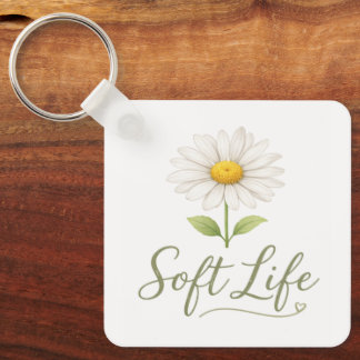 Soft Life Aesthetic Daisy Watercolor Floral Keycha Keychain