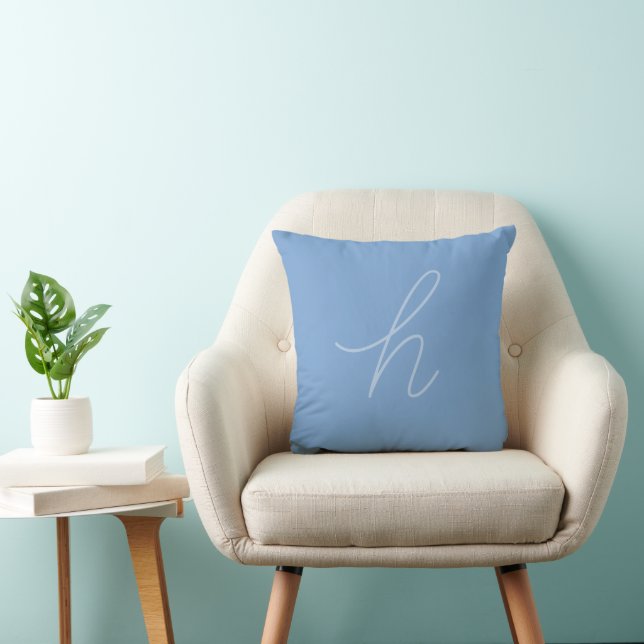 Soft Light and Powder Blue Lowercase Script Letter Throw Pillow (Chair)