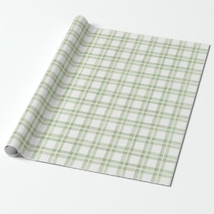Soft Light Green White Check Plaid Farmhouse Gift Wrapping Paper