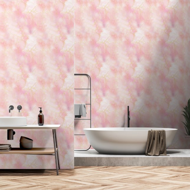 Soft Light Pinkish Marble & Gold Grains Wallpaper (Bathroom)
