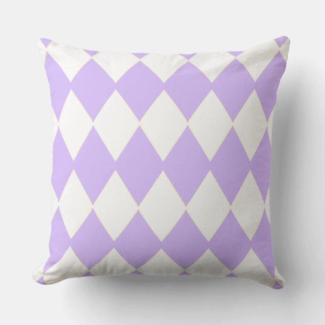 Soft Light Purple and White Argyle Retro Throw Pillow (Front)