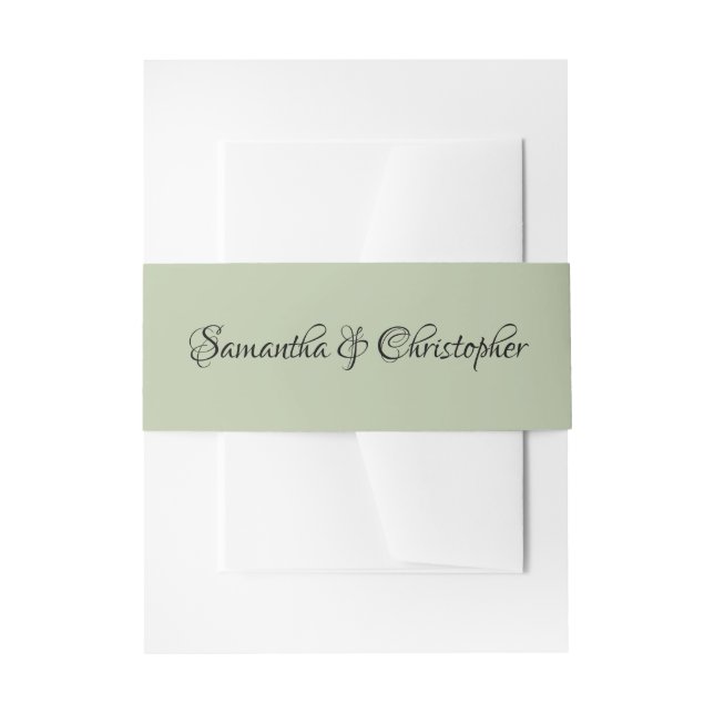 Soft Light Sage Green Personalized Calligraphy Invitation Belly Band (Front Example)