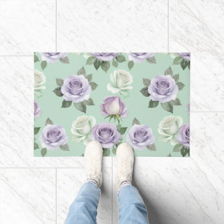 Soft Lilac And White Roses With Watercolor Effects Doormat