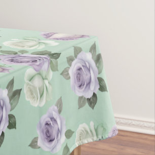 Soft Lilac And White Roses With Watercolor Effects Tablecloth