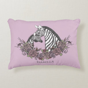 Soft Lilac Mama and Baby Zebra Hand-Drawn Accent Pillow
