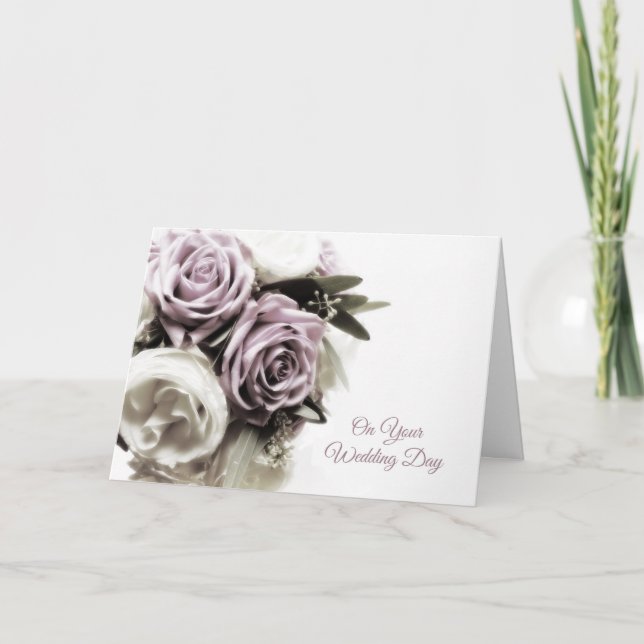 Soft Lilac Rose Bouquet, Wedding Congratulations Card (Front)