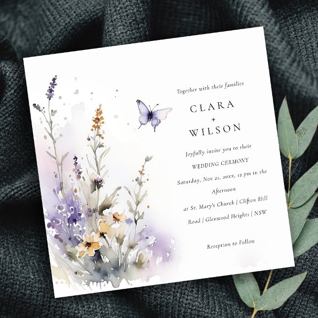 Soft Lilac Wildflower Butterfly Garden Wedding Invitation (Creator Uploaded)