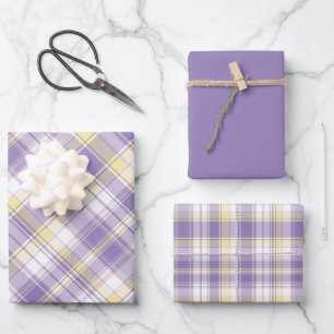 Soft Lilac, Yellow & White Plaid Wrapping Paper Sheet