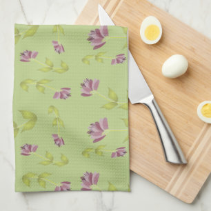 Soft Lime and Raspberry Floral Kitchen Towel