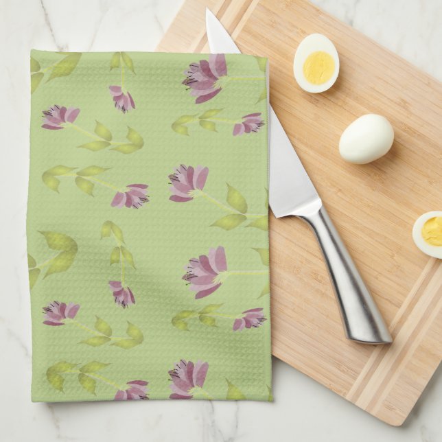 Soft Lime and Raspberry Floral Kitchen Towel (Quarter Fold)
