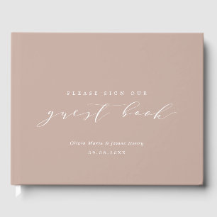Soft Linen Blush Pink Modern Customizable Wedding Guest Book