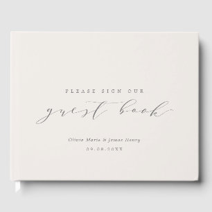 Soft Linen Ivory Modern Customizable Wedding Guest Book