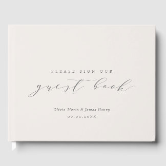 Soft Linen Ivory Modern Customizable Wedding Guest Book