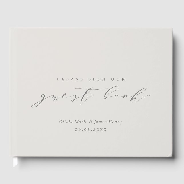 Soft Linen Modern Customizable Wedding Guest Book (Front)