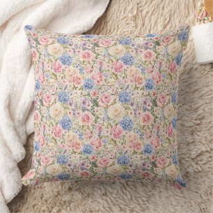 Soft Luxury Watercolor Garden Flowers Throw Pillow