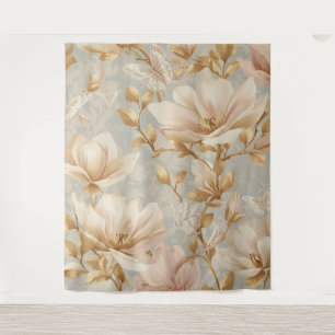 Soft Magnolia Butterfly Botanical Pattern Tapestry
