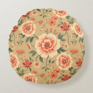 soft majestic dusty pink floral vintage pattern  round pillow