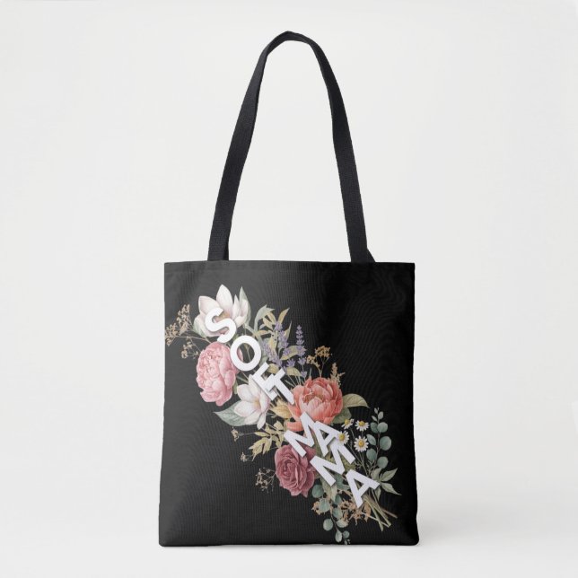 Soft Mama Floral Typography Design  Tote Bag (Front)