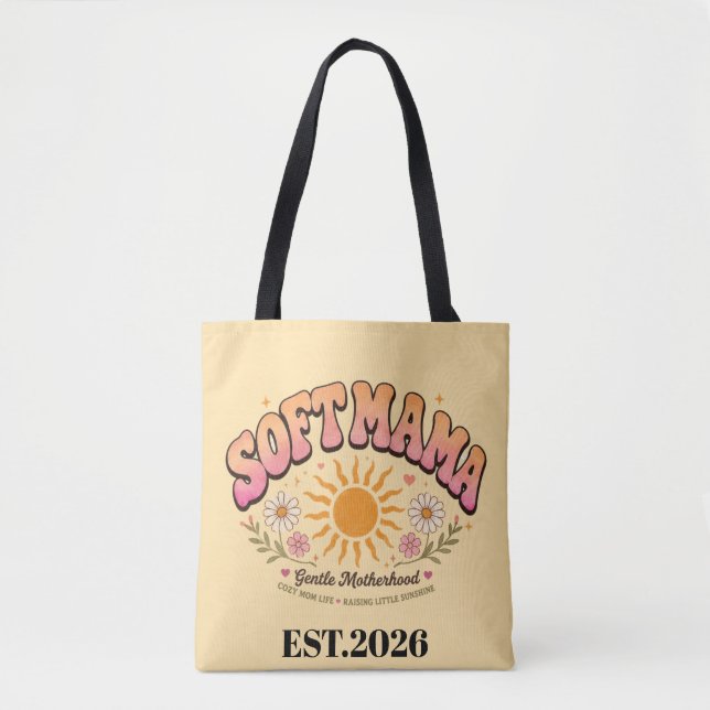 Soft Mama Retro Sunset Typography Design Tote Bag (Front)