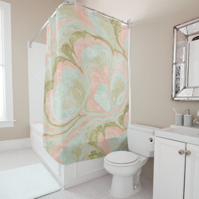 Soft Marble Swirl Pattern Mint, Coral and Olive (In Situ)