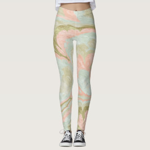 Soft Marble Swirl Pattern Mint, Coral and Olive Leggings