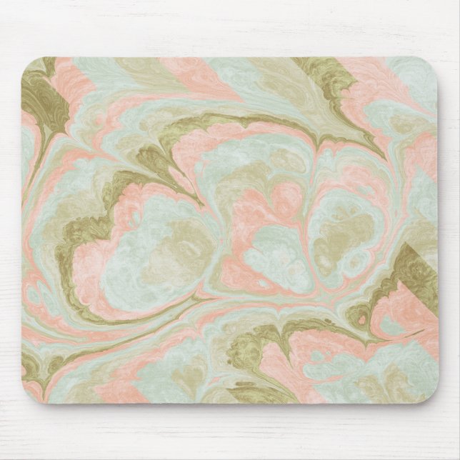 Soft Marble Swirl Pattern Mint, Coral and Olive Mouse Pad (Front)