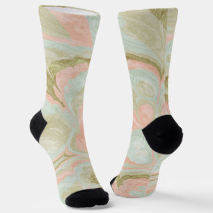 Soft Marble Swirl Pattern Mint, Coral and Olive Socks