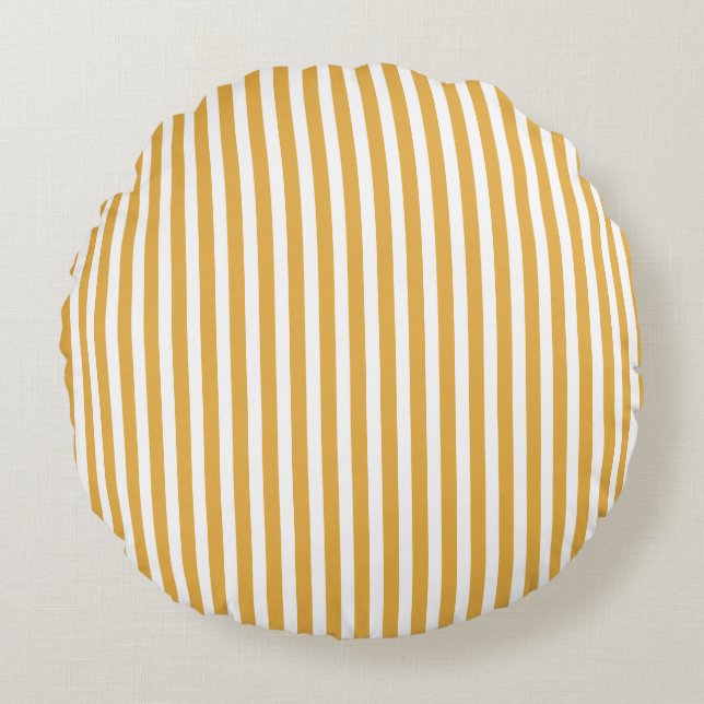 Soft Marigold Yellow Cabana Stripe Round Pillow (Front)