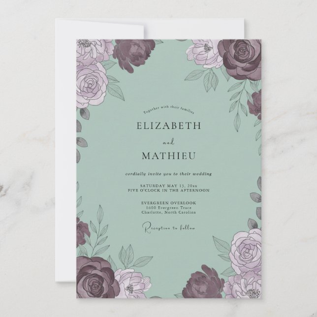 Soft Mauve Celadon Petal Wedding Invitation (Front)