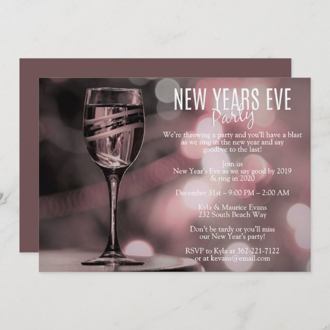 Soft Mauve Elegant New Years Eve Party Invitation (Front/Back)