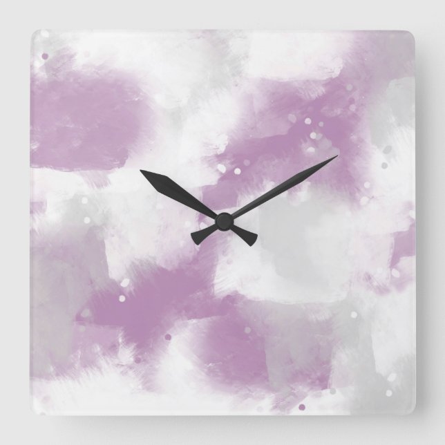 Soft Mauve Grey and White Abstract Brushstrokes Square Wall Clock (Front)