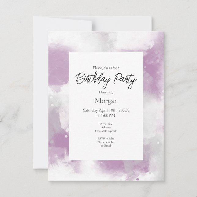 Soft Mauve Grey & White Abstract Brushstrokes   Invitation (Front)