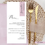 Soft Mauve, Personalized with Guest Name Chic Menu<br><div class="desc">Why spend in place cards and menu cards when you can have an elegant All-in-one elegant Menu personalized with each guest's name! Contemporary, simple, and elegant design with beautiful modern handwritten calligraphy. The stripe on the top right corner is in an attractive soft mauve, dusty-purple tone with the guest name...</div>