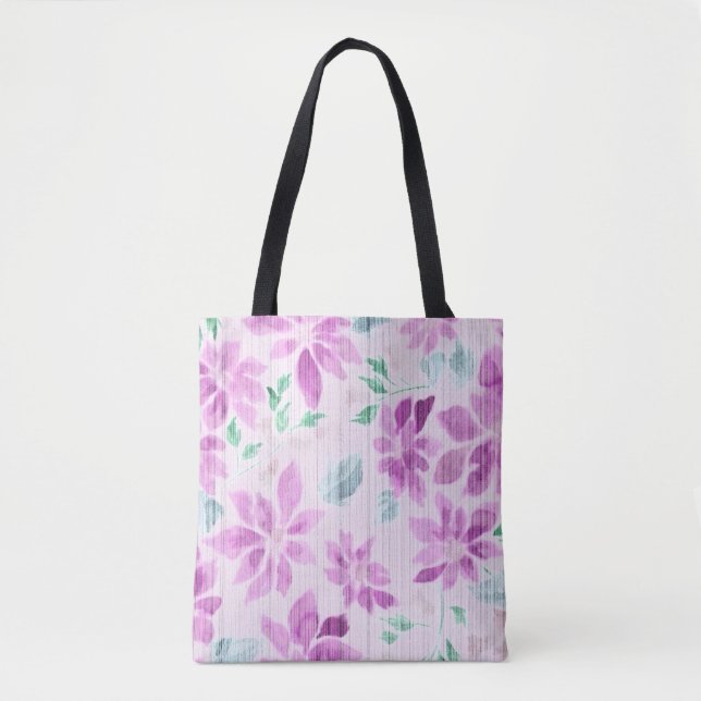 Soft Mauve Watercolor Floral Pattern Tote Bag (Front)