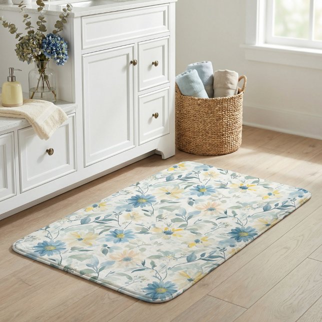 Soft Meadow Daisy Watercolor Bath Mat (Creator Uploaded)