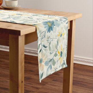 Soft Meadow Daisy Watercolor Short Table Runner