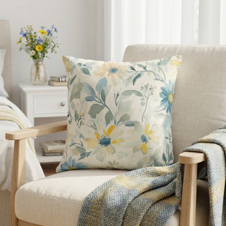 Soft Meadow Daisy Watercolor Throw Pillow