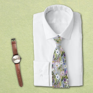 Soft Meadow Floral Watercolor Tie