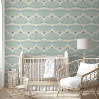 Soft Mint and Beige Art Deco Scallop Wallpaper