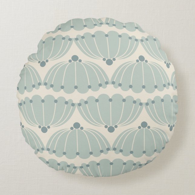 Soft Mint and Beige Scallop  Round Pillow (Front)