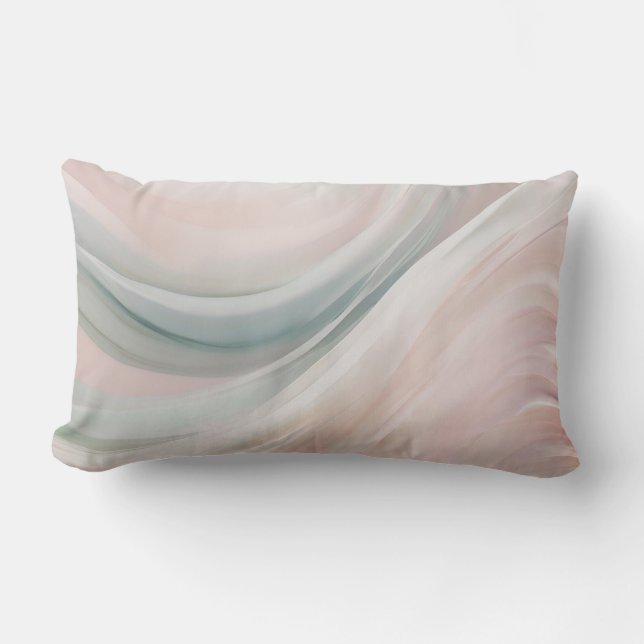 Soft Mint and Pink Coastal Waves Lumbar Pillow (Front)