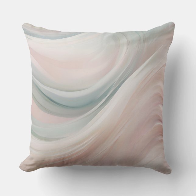 Soft Mint and Pink Coastal Waves Throw Pillow (Front)