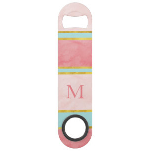 Soft Mint Coral Gold Blush Stripes Bar Key