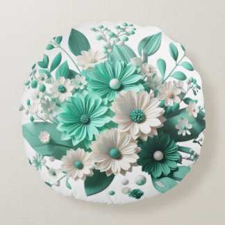 Soft mint Floral for Cozy Spaces round cushion
