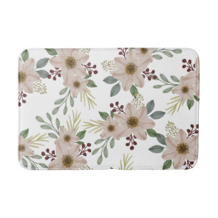 Soft Mint Green Garden Floral Pattern Bath Mat