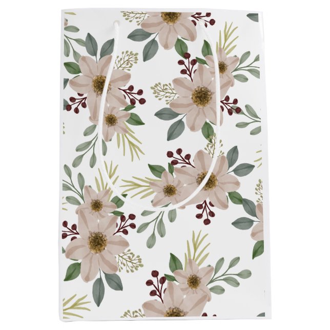Soft Mint Green Garden Floral Pattern Medium Gift  Bag (Front)