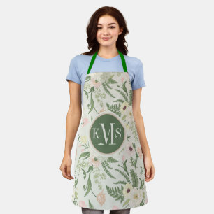 Soft Mint Green Garden Flower Pattern Apron