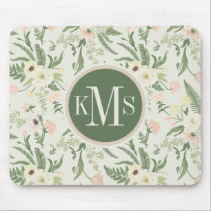 Soft Mint Green Garden Flower Pattern Mouse Pad