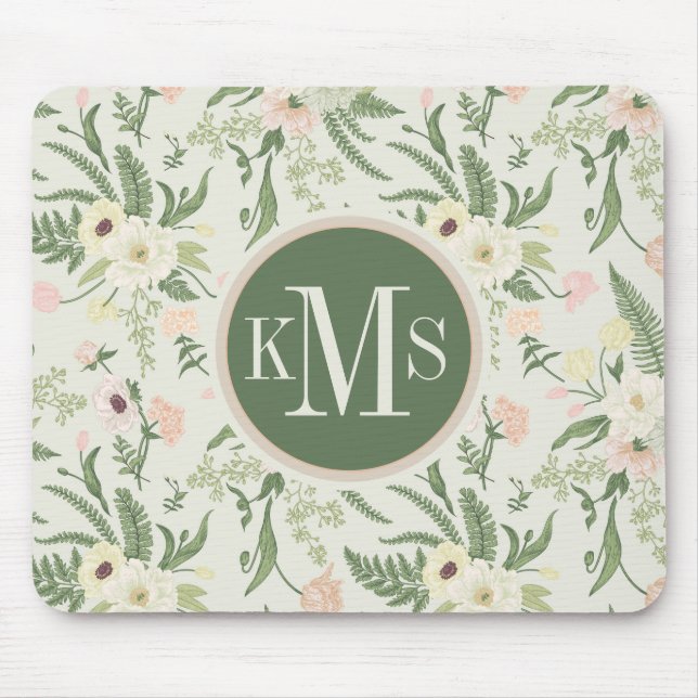Soft Mint Green Garden Flower Pattern Mouse Pad (Front)